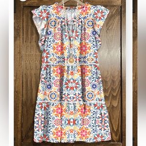 Vintage Graphic Print Ruffled Midi Dress, size L